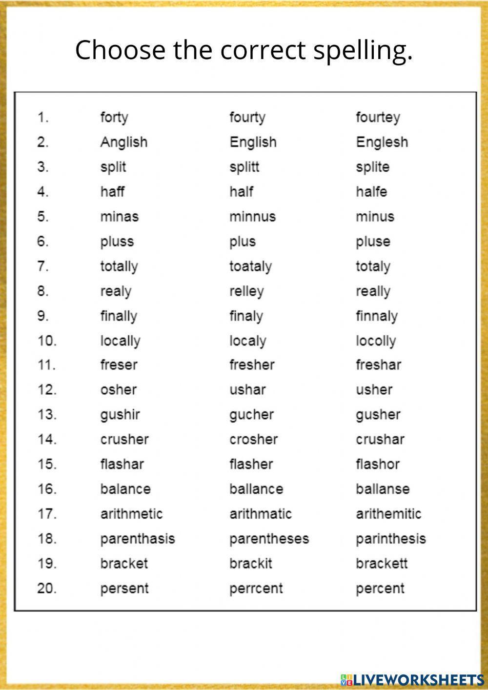 Choose the Correct Spelling Worksheet 2 worksheet  