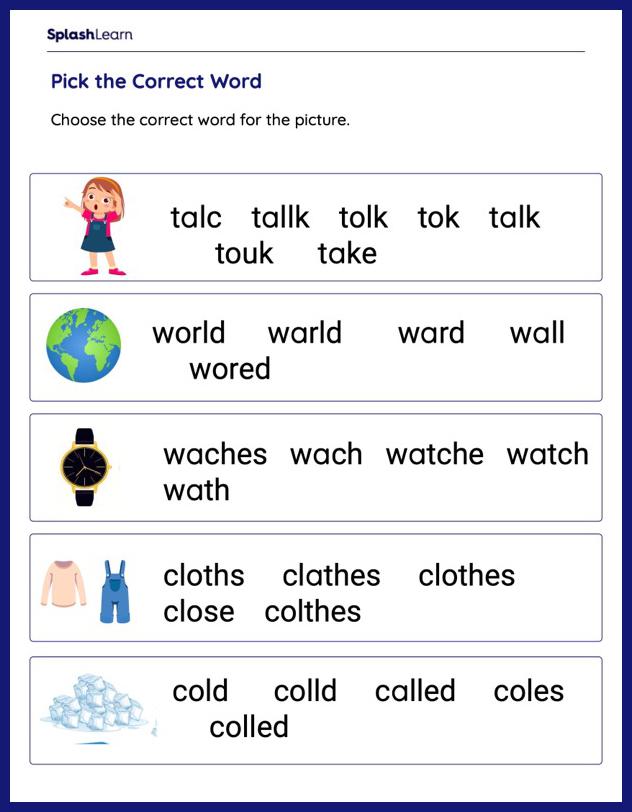 Choose the Correct Spelling - Printable Reading Worksheet