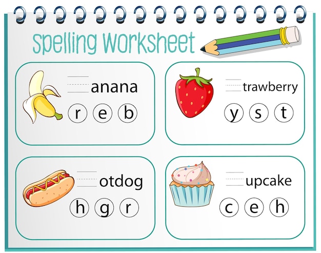 Free Vector | Spelling worksheet template for kids