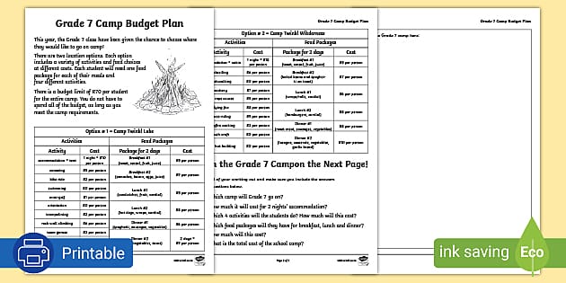 Class Camp Budget Plan Worksheet (Lehrer gemacht) - Twinkl