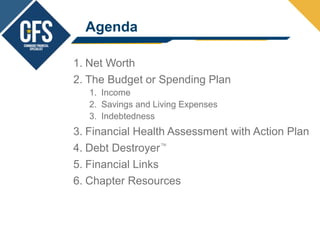 Financial Planning. Worksheet. CFS. 7. Agenda. Net Worth; The ...