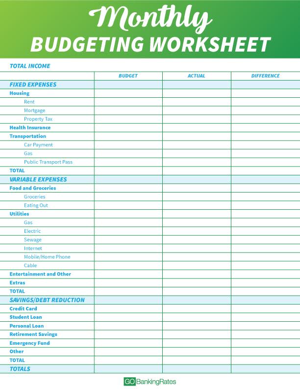 spending worksheet
