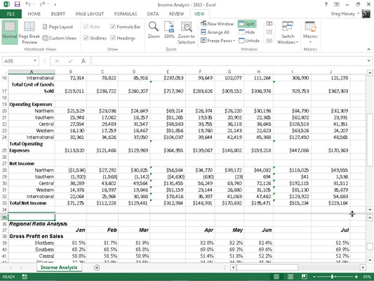 How to Split the Worksheet into Windows in Excel 2013 - dummies
