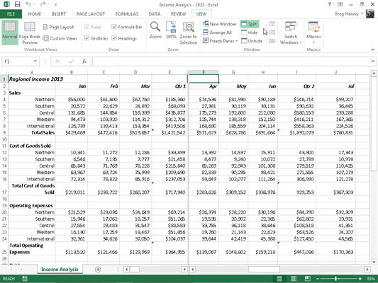 How to Split an Excel 2013 Worksheet into Panes - dummies