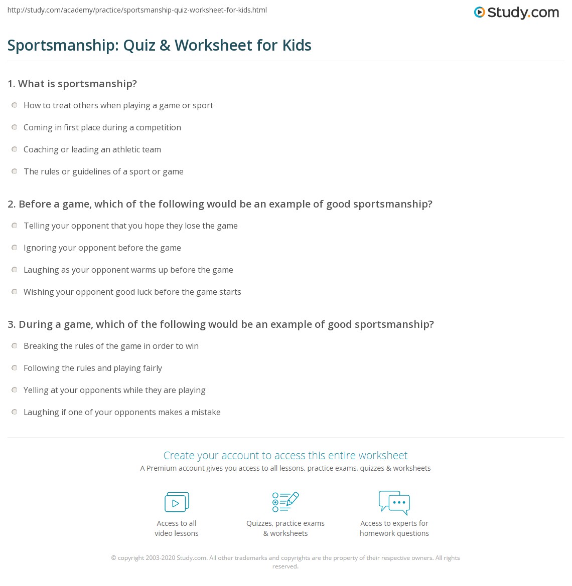Sportsmanship: Quiz &  Worksheet for Kids | Study.com