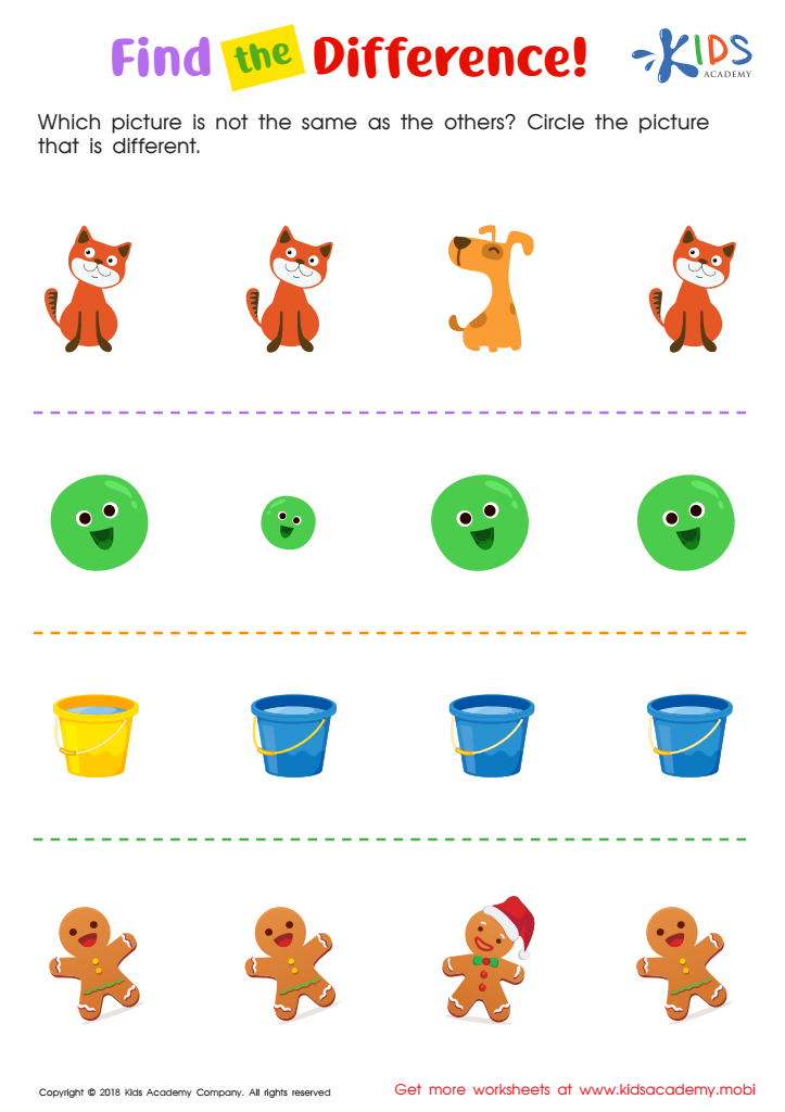 Find the Difference Worksheet: Free Printable PDF for Children