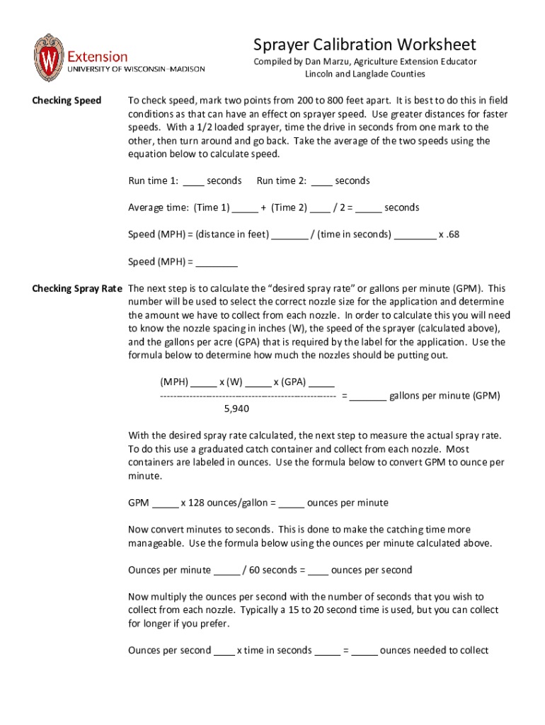 sprayer calibration worksheet