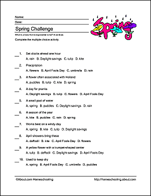 Free Printable Spring-Related Activity Worksheets