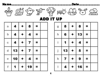 spring addition worksheet for first grade