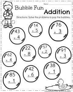 spring addition worksheet for first grade