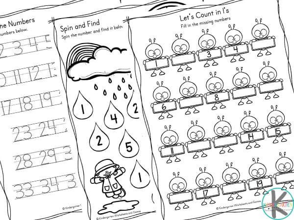 ☔ FREE Spring Math Worksheets for Kindergarten