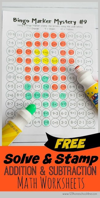 FREE Solve &  Stamp Addition and Subtraction Worksheets