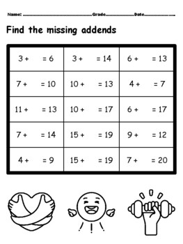 50 Selfcare First Grade Math Worksheets CCSS1.OA.A.1, Missing ...