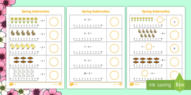 Spring-Themed Subtraction Worksheet (teacher made) - Twinkl