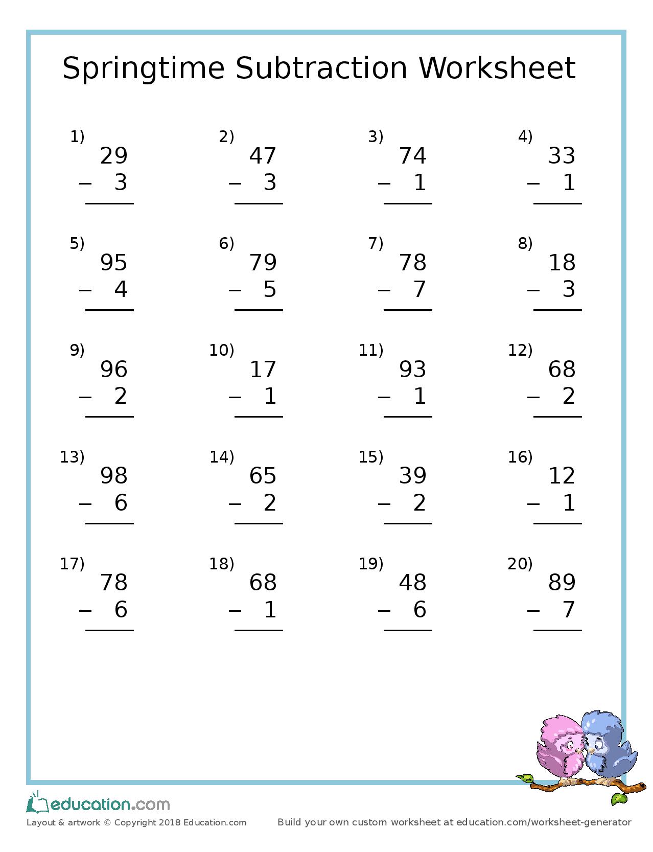 Free Spring Subtraction Worksheet - Todays Catholic Homeschooling