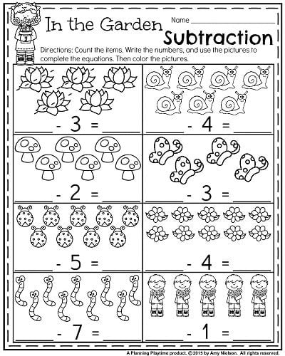 spring subtraction worksheet