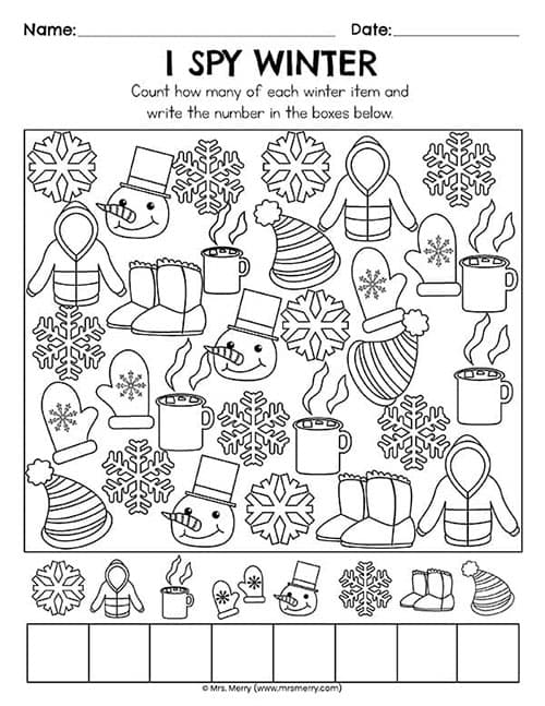 I Spy Winter Free Printable Worksheet | Mrs. Merry