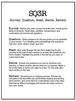 SQ3R Handout and Worksheet by Laura Torres | TPT