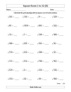 Square Roots Worksheet for 4th - 6th Grade | Lesson Planet