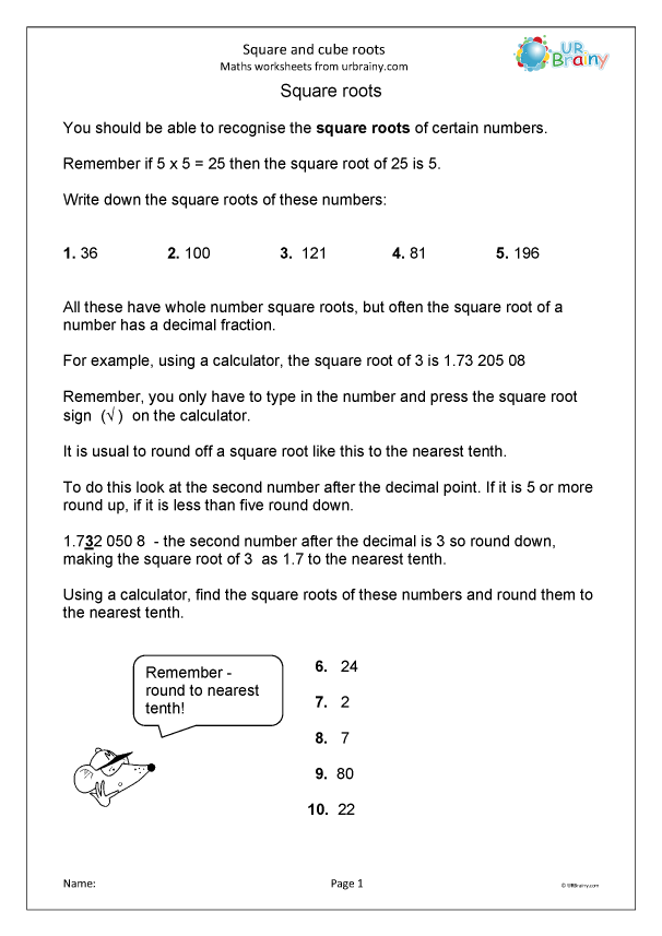 Square and cube roots - Division by URBrainy.com
