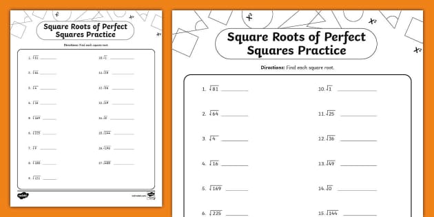 square and square roots worksheet
