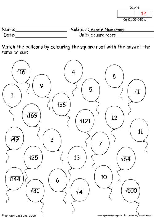 Numeracy: Square roots 1 | Worksheet | PrimaryLeap.co.uk