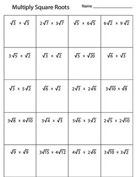 Multiplying Square Roots Worksheet | Matematik, Eğitim, Sınıf