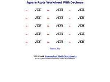 Square Roots Worksheet With Decimals Worksheet for 7th - 8th Grade ...