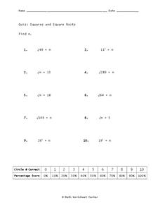 Squares and Square Roots Worksheet for 7th - 8th Grade | Lesson Planet