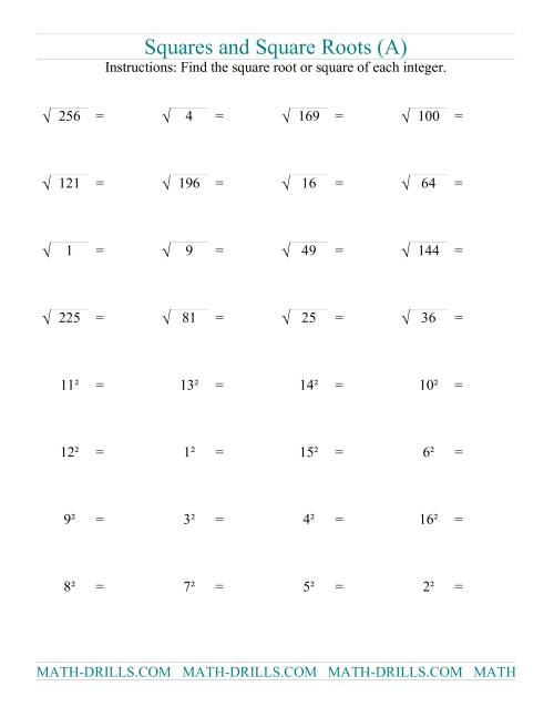 Squares and Square Roots (A)