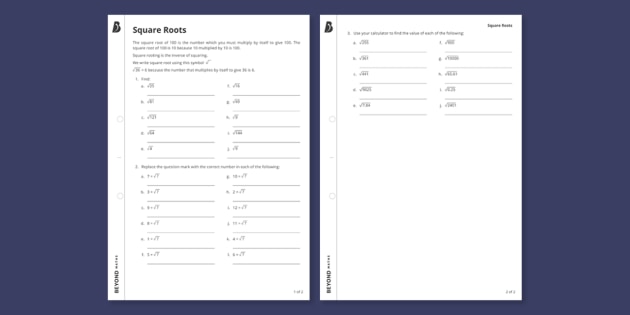 square root worksheet grade