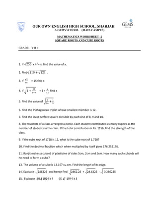 square roots and cube roots worksheet | PDF