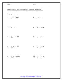 Finding Squares and Square Roots Worksheets