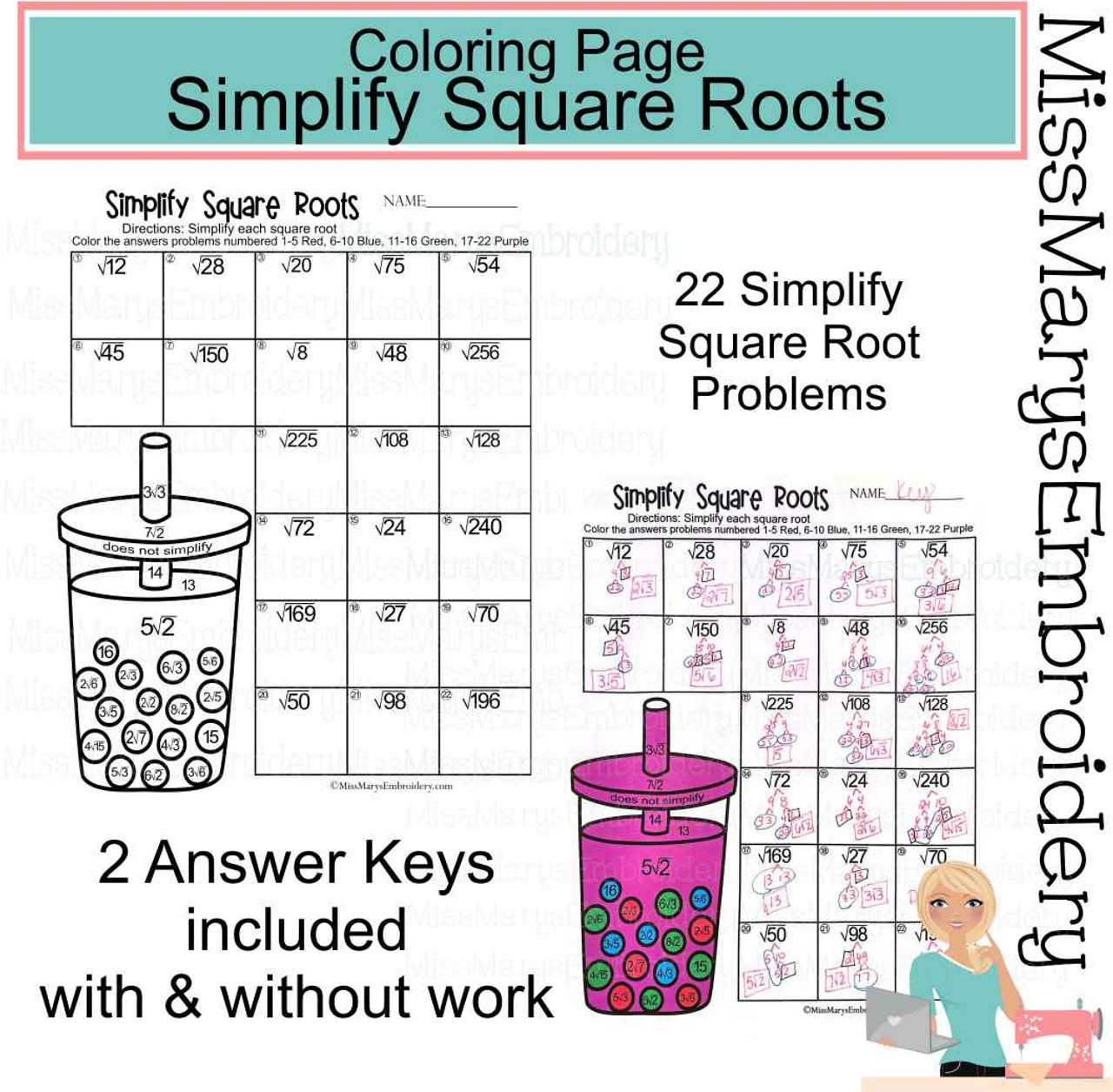 square roots worksheet with answers