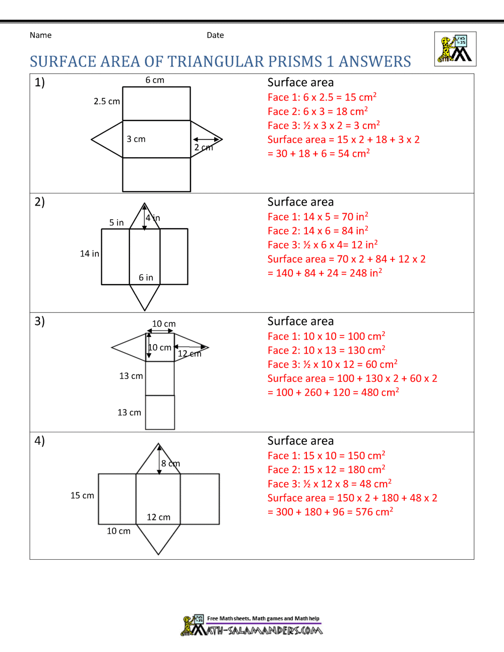 Surface Area Worksheet 6th Grade