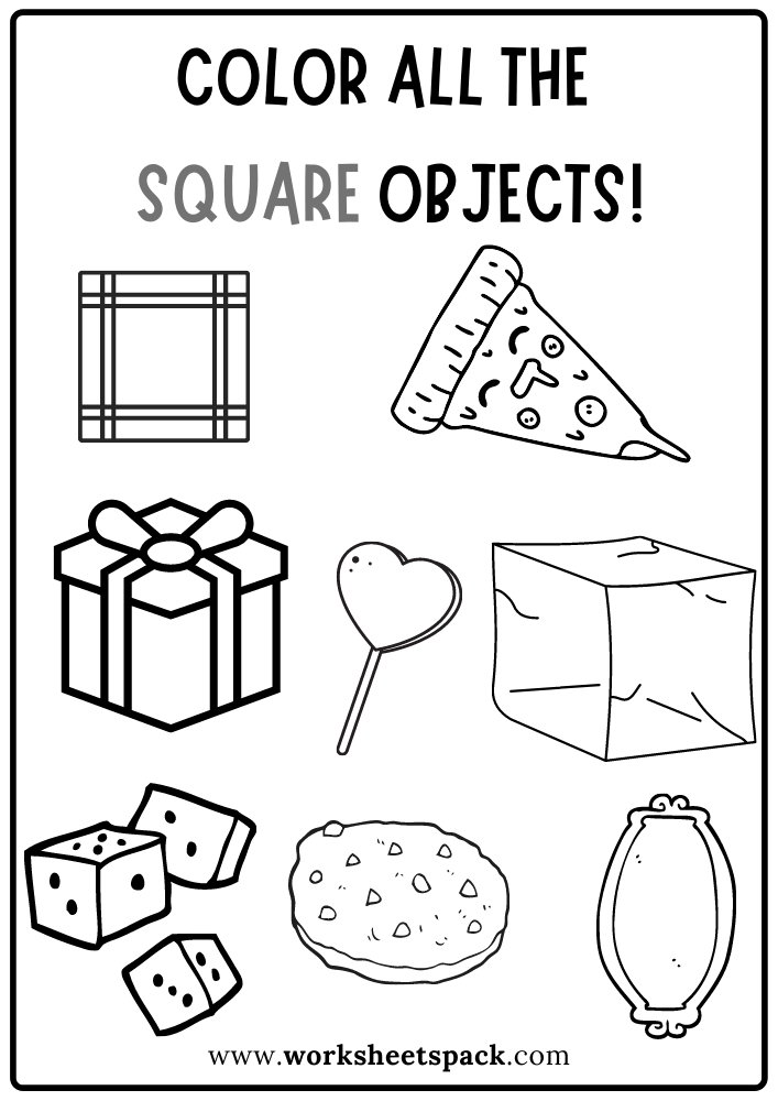 Color All the Squares Worksheet, Square Shape Activity Sheets Free ...