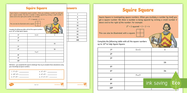 Square Numbers Worksheet for Home | Parent Support Resource