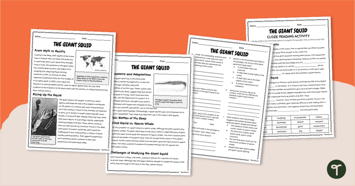 Giant Squid Reading Comprehension Worksheets - Year 5 | Teach Starter