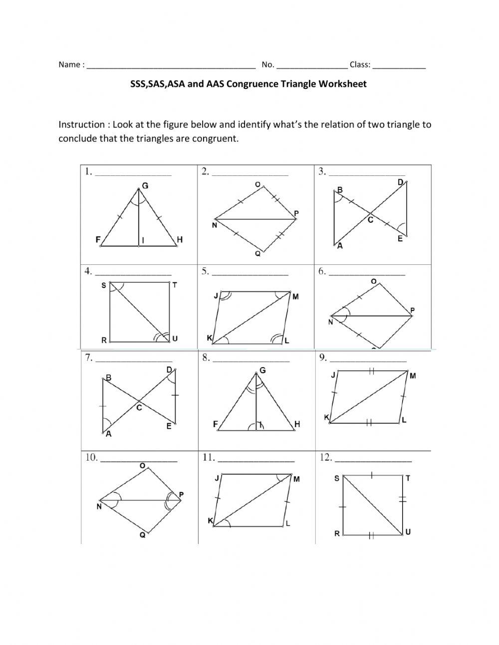 Sss,sas,asa,aas congruent triangle worksheet  