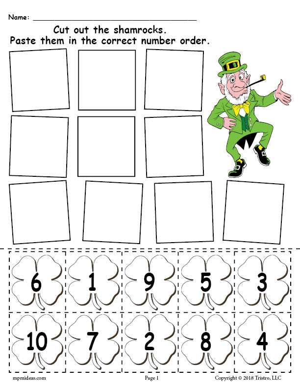 Printable St. Patricks Day Shamrock Number Ordering Worksheet ...