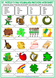 St. Patricks Day ESL Matching Exercise Worksheet For Kids