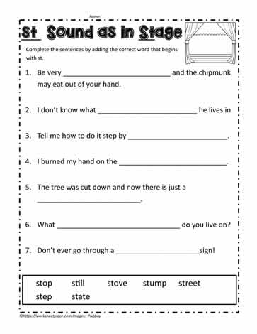 st Blend Sentences Worksheets