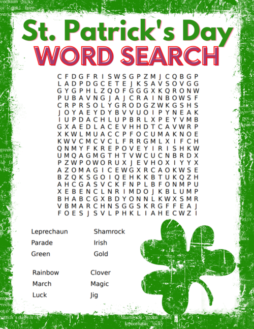 st patrick s day word search worksheet