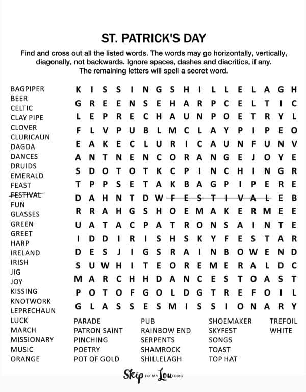 St Patricks Day Word Search | Skip To My Lou