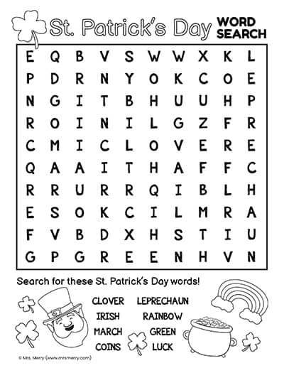 st patrick s day word search worksheet