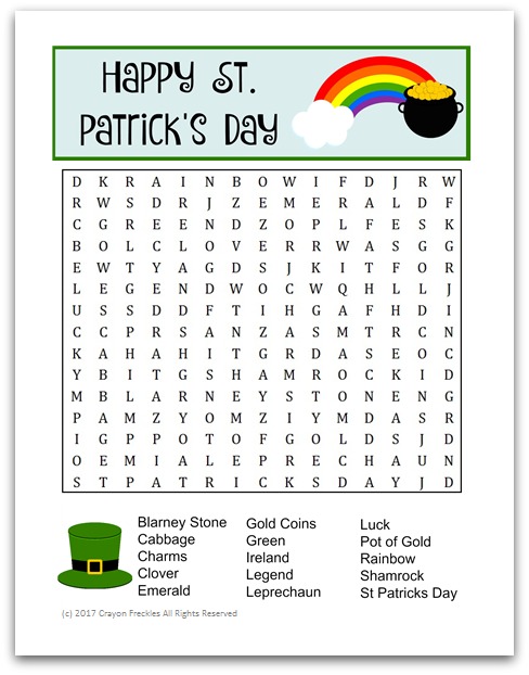 st patrick s day word search worksheet