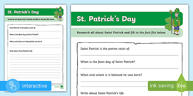 St. Patricks Day worksheet | Fact File (teacher made)