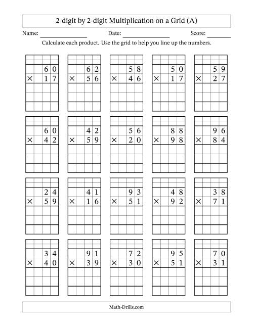 2-digit by 2-digit Multiplication with Grid Support Including ...