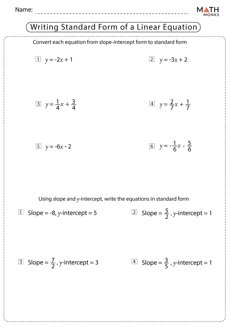 Linear Equations Worksheets with Answer Key