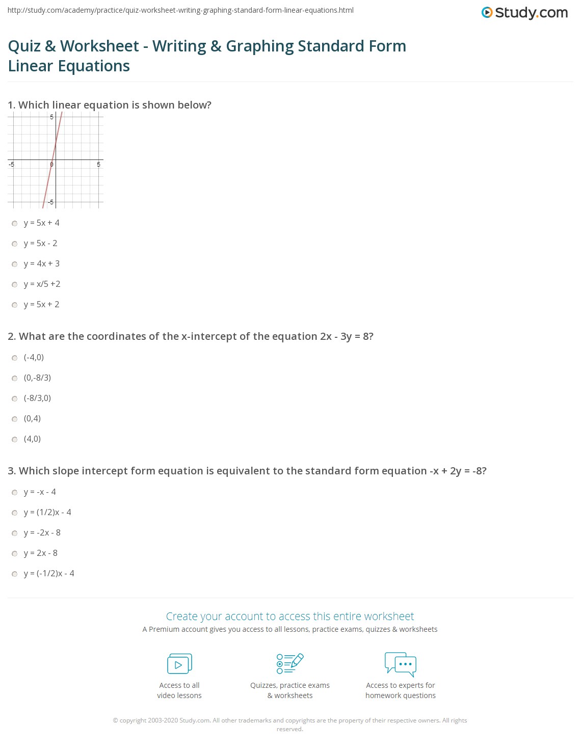 Free standard form of a linear equation worksheet, Download Free